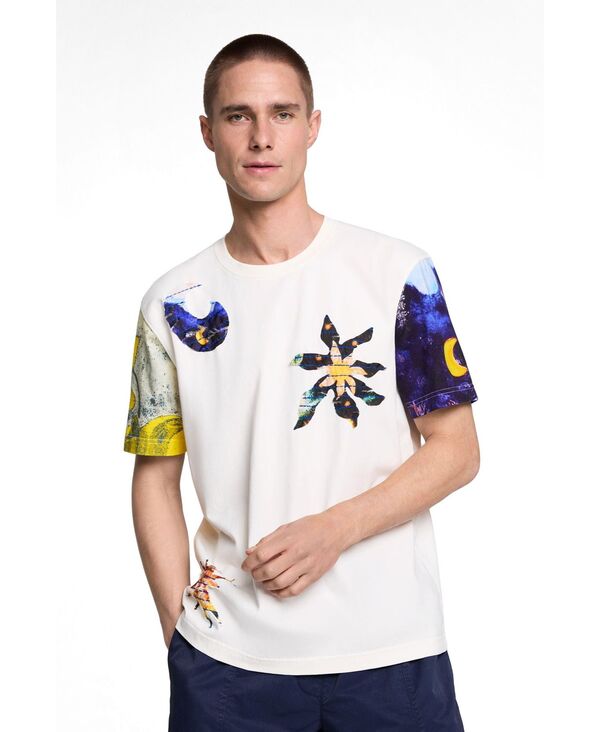 デジグアル メンズ トップス プルオーバー 刷り上げる Desigual Men\u0027s Cosmos print-shirt Off white 象牙色