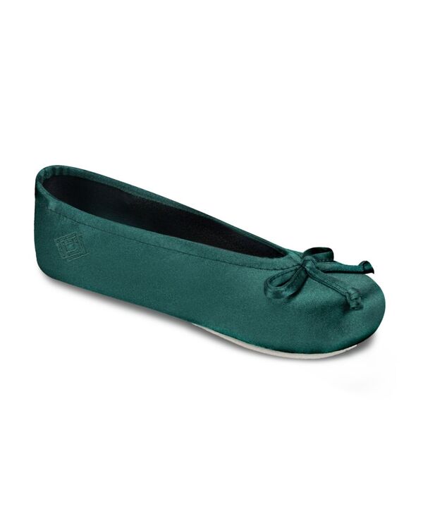 アイソトナー レディース シューズ サンダル 繻子 Isotoner Signature Women\u0027satin Ballerina Slippers with Bow Dark Pine