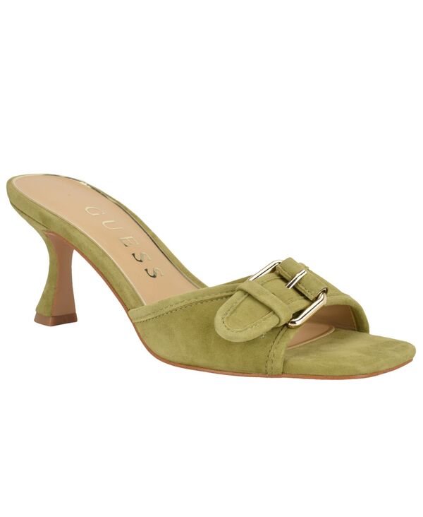 ゲス レディース シューズ サンダル 踵 GUESS Women\u0027s Dista Buckle Kitten Heel Dressandals Olive Green Suede 緑であること