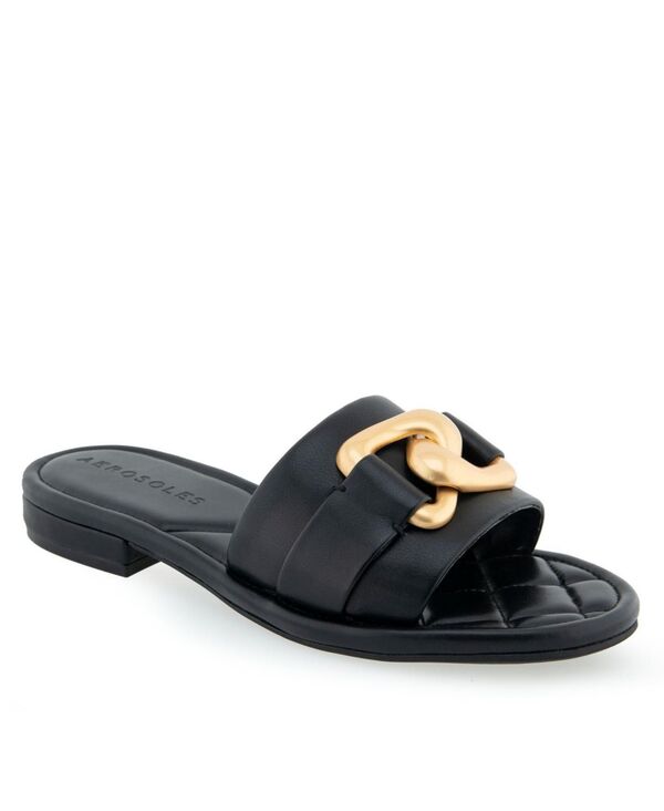 エアロソールズ レディース シューズ サンダル Aerosoles Women's Big Charm Slide Open Toe Sandals Black Polyurethane ブラック｜ReVida 店