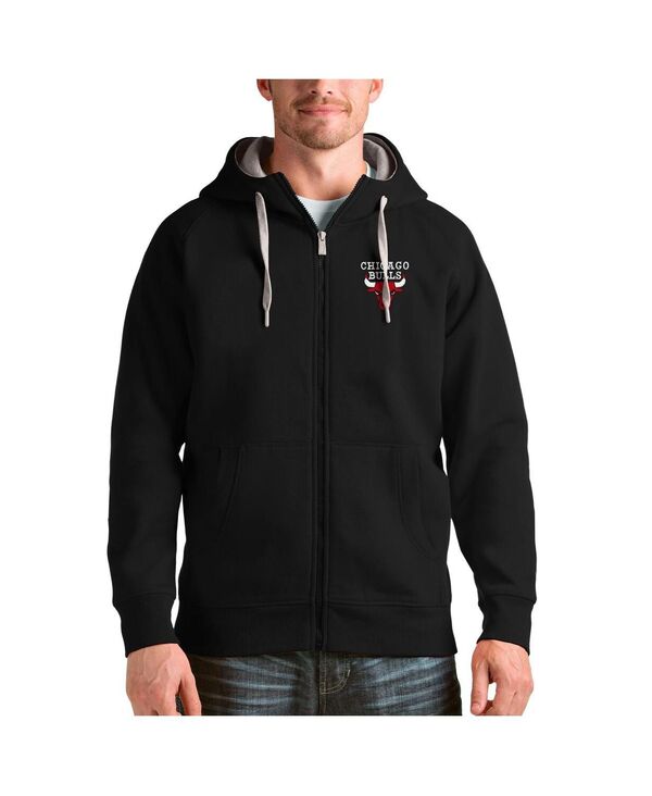 アンティグア メンズ アウター パーカー・スウェット ロゴタイプ Antigua Men\u0027s Black Chicago Bulls Logo Victory Full-Zip Hoodie Black 黒いこと