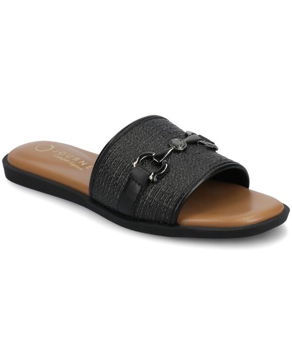 ジュルネ 寄せあわせ レディース シューズ サンダル Journee Collection Women\u0027s Priya Single Band Slide Flat Sandals Black 黒いこと