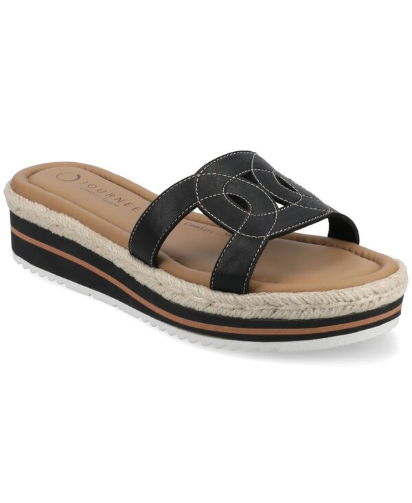 ジュルネ 寄せあわせ レディース シューズ サンダル プラットホーム Journee Collection Women\u0027s Rosalinda Platform Espadrille Flat Sandals Black 黒いこと