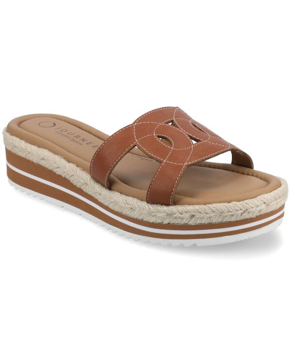 ジュルネ 寄せあわせ レディース シューズ サンダル プラットホーム Journee Collection Women\u0027s Rosalinda Platform Espadrille Flat Sandals Cognac