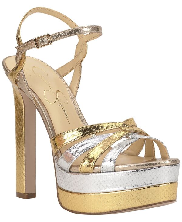 ジェシカシンプソン レディース シューズ サンダル プラットホーム 踵 Jessica Simpson Women\u0027s Itzari Strappy High-Heel Platform Sandals Gold/Silver/Champagne Metallic Multi ゴールド