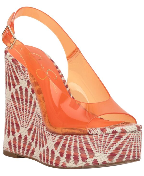 ジェシカシンプソン レディース シューズ サンダル プラットホーム Jessica Simpson Women\u0027s Kaliese Slingback Peep-Toe Platform Wedge Sandals Brightangerine Vinyl タンジェリン