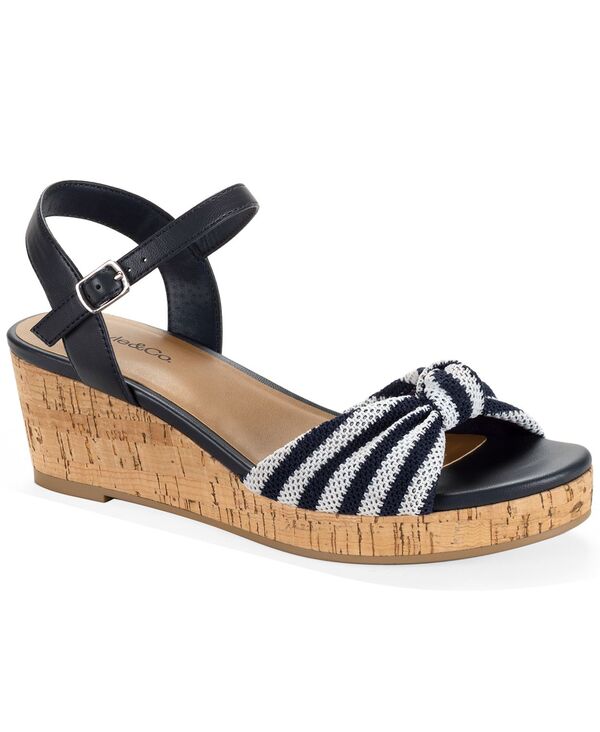 スタイルアンドコー レディース シューズ サンダル Style \u0026 Co Women\u0027s Valleyy Knotted Front Wedge Sandals Blu Stripe 縞模様