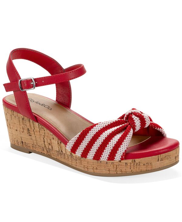 スタイルアンドコー レディース シューズ サンダル Style \u0026 Co Women\u0027s Valleyy Knotted Front Wedge Sandals Red Stripe 赤いこと