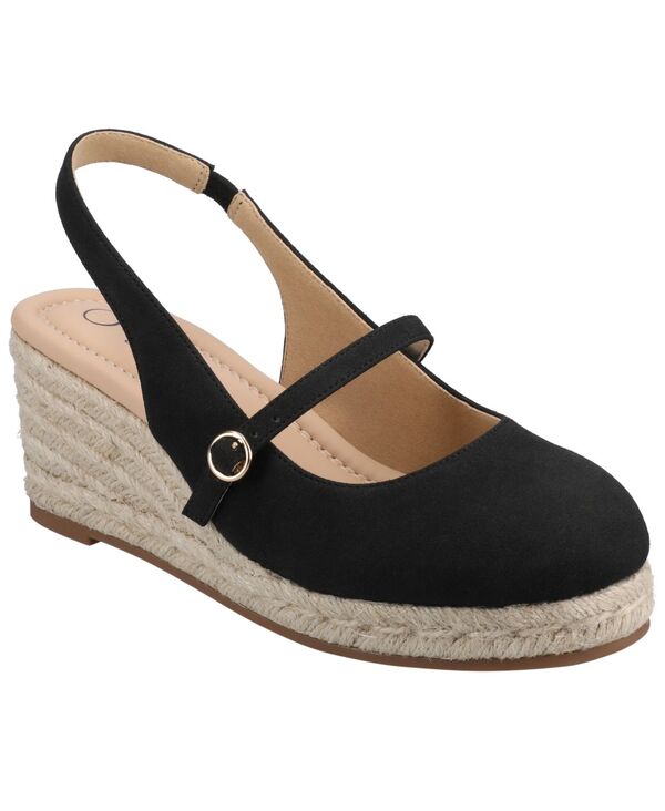 ジュルネ 寄せあわせ レディース シューズ サンダル Journee Collection Journee Women\u0027s Asmyna Slingback Mary Janespadrille Wedges Black 黒いこと
