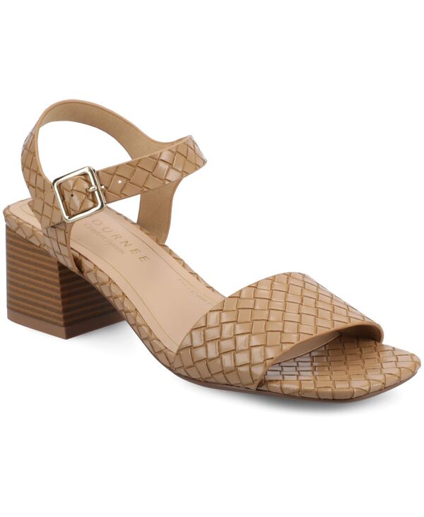 ジュルネ 寄せあわせ レディース シューズ サンダル 踵 Journee Collection Women\u0027shaina Woven Block Heel Dressandals Tan Woven タン