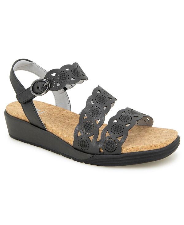 ジャイビーユー レディース シューズ サンダル JBU Women\u0027s Winona Casual Wedge Sandals Black Shimmer 黒いこと