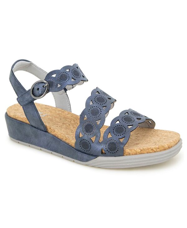 ジャイビーユー レディース シューズ サンダル JBU Women\u0027s Winona Casual Wedge Sandals Navy Shimmer 米国海軍
