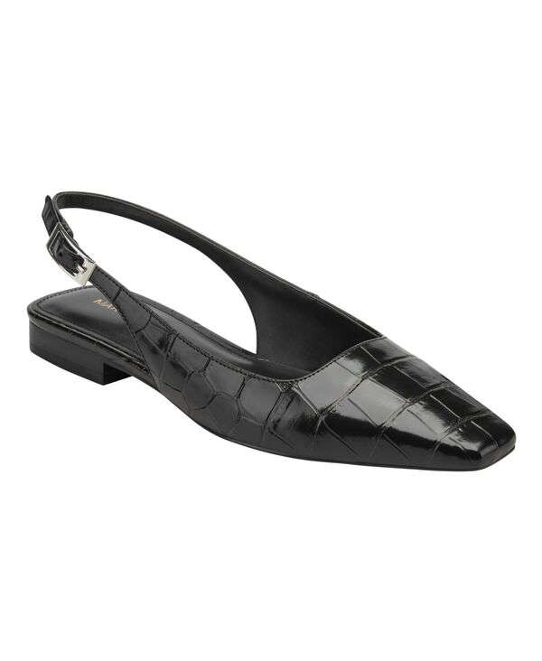 マークフィッシャー レディース シューズ パンプス Marc Fisher Women\u0027s Gelli Square Toe Slingback Dress Flats Black Croco 黒いこと