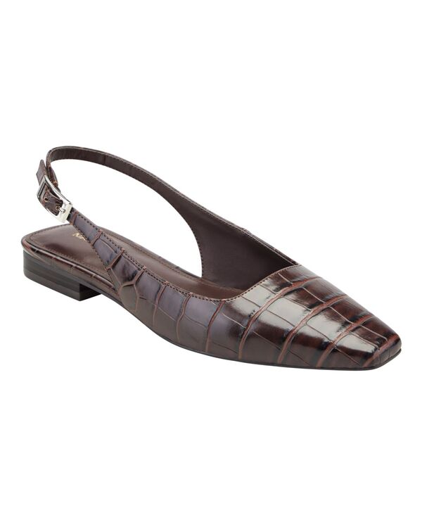 マークフィッシャー レディース シューズ パンプス Marc Fisher Women\u0027s Gelli Square Toe Slingback Dress Flats Dark Brown Croco 赤銅色