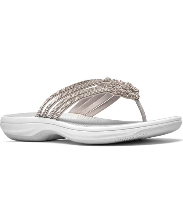 クラークス レディース シューズ サンダル Clarks Women\u0027s Breeze Gem Flip Flop Flatsilver Textile しろがね色