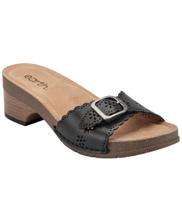 地びた レディース シューズ サンダル なめし革 踵 Earth Women\u0027s Haisly Leather Buckle Band Block Heel Sandals Black Leather 黒いこと