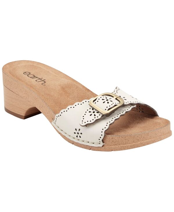 地びた レディース シューズ サンダル なめし革 踵 Earth Women\u0027s Haisly Leather Buckle Band Block Heel Sandals Cream Leather 皮膚軟化剤