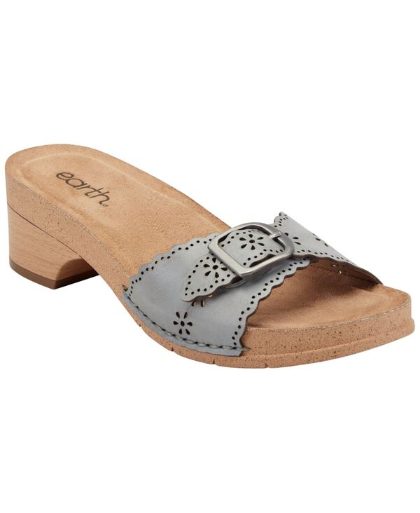 地びた レディース シューズ サンダル なめし革 踵 Earth Women\u0027s Haisly Leather Buckle Band Block Heel Sandals Light Blue Fog Leather 青碧