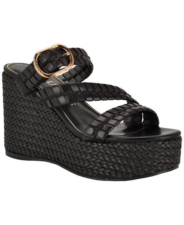 ゲス レディース シューズ サンダル プラットホーム GUESS Women\u0027s Evana Woven Platform Wedge Sandal Black 黒いこと
