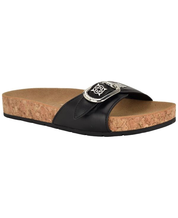 ゲス レディース シューズ サンダル GUESS Women\u0027s Locela Ornamented Flat Cork Footbed Sandals Black 黒いこと