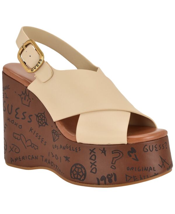 ゲス レディース シューズ サンダル プラットホーム ロゴタイプ GUESS Women\u0027s Yariselogo-Embossed High Platform Wedge Sandals Ivory 象牙色