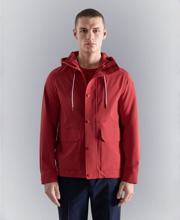 マンゴ メンズ アウター 上衣・上衣 フーデッドジャケット MANGO Men\u0027s Water-Repellent Hooded Jacket Red 赤いこと