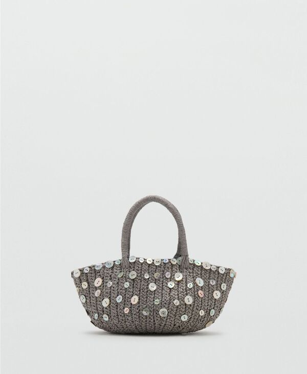 マンゴ レディース 御徒面子 MANGO Women\u0027s Buttons Natural-Fiber Handbag Light Pastel Gray 薄墨色