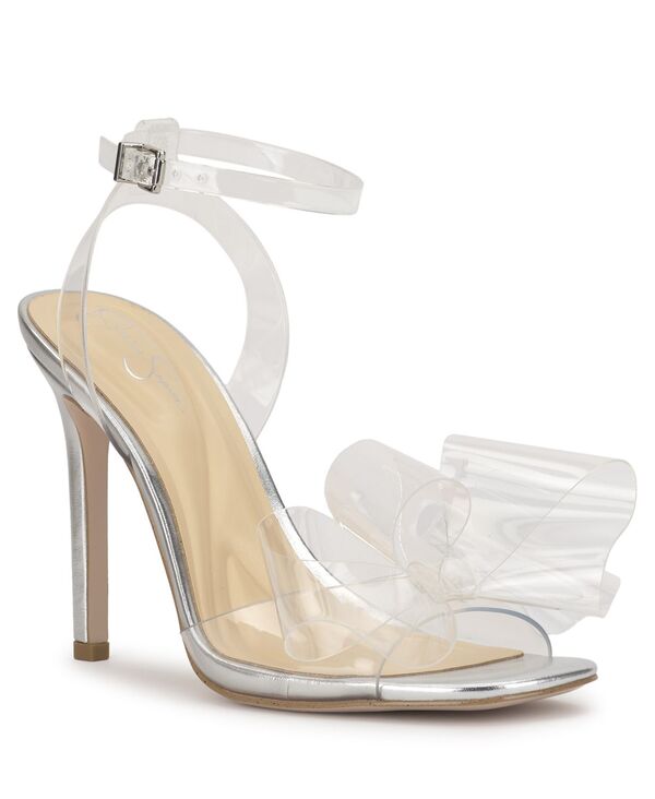 ジェシカシンプソン レディース シューズ サンダル Jessica Simpson Women\u0027s Olivine Vinyl Bow Stiletto Dressandals Clear/Silver Vinyl しろがね色