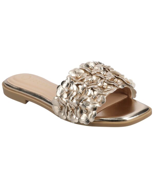 ジュルネ 寄せあわせ レディース シューズ サンダル 御花柄 御花 Journee Collection Women\u0027s Azalea Floral Slide Flat Sandals Gold ゴールド
