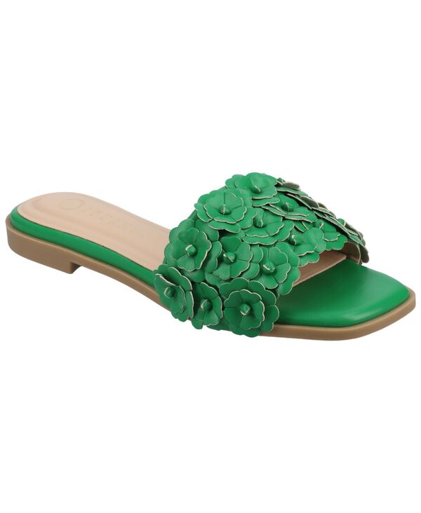 ジュルネ 寄せあわせ レディース シューズ サンダル 御花柄 御花 Journee Collection Women\u0027s Azalea Floral Slide Flat Sandals Green 緑であること