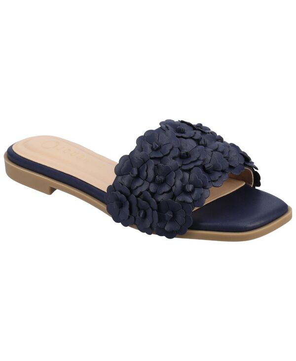 ジュルネ 寄せあわせ レディース シューズ サンダル 御花柄 御花 Journee Collection Women\u0027s Azalea Floral Slide Flat Sandals Navy 米国海軍
