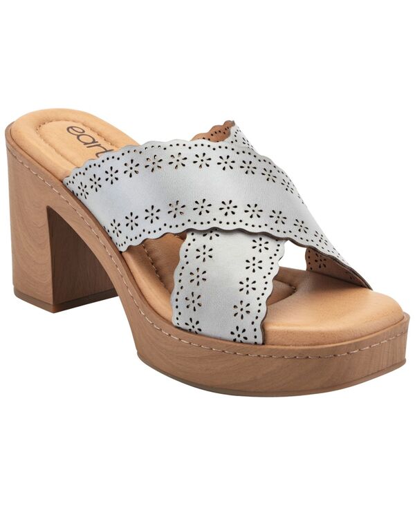 地びた レディース シューズ サンダル プラットホーム なめし革 踵 Earth Women\u0027s Qamra Leather Criss-Cross Platform Block Heel Sandals Light Blue Fog Leather 青碧