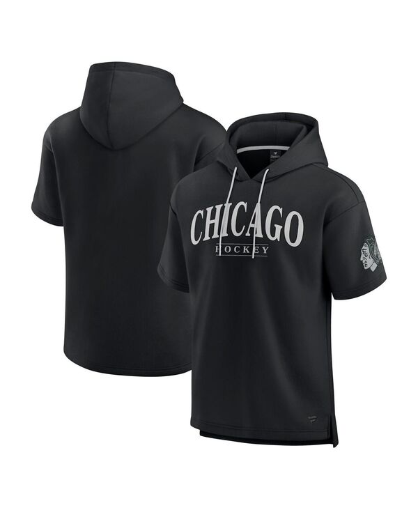 ファナティクス メンズ アウター パーカー・スウェット Fanatics Men\u0027s Black Chicago Blackhawks Elements Ready Short Sleeve Pullover Hoodie Black Gray 黒いこと