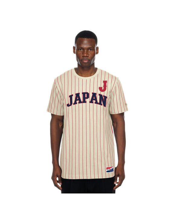ニュー内鰓 メンズ トップス ティーシャツ メッシュ New Era Men\u0027s Cream Japan Baseball Throwback Meshback Pinstripe T-Shirt Cream 皮膚軟化剤
