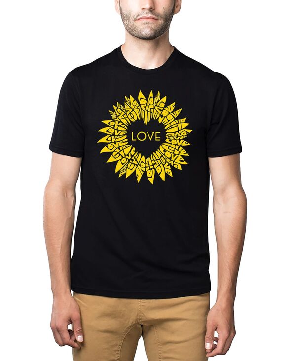 エルエーポップアート メンズ トップス ティーシャツ 綿織物 天使の都市 Pop Art Men\u0027s Love Sunflower Word Art Cotton/Poly Blend T-Shirt Black 黒いこと