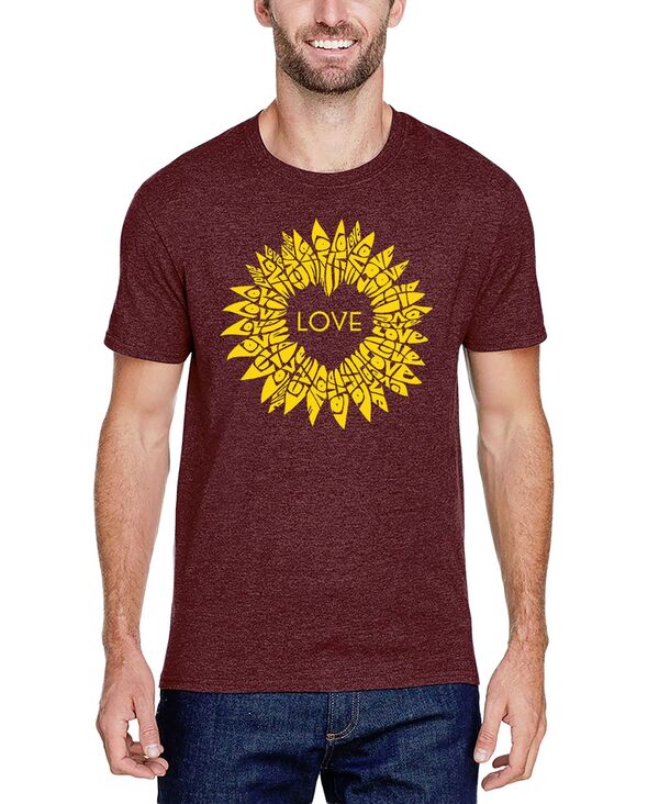エルエーポップアート メンズ トップス ティーシャツ 綿織物 天使の都市 Pop Art Men\u0027s Love Sunflower Word Art Cotton/Poly Blend T-Shirt Burgundy バーガンディ