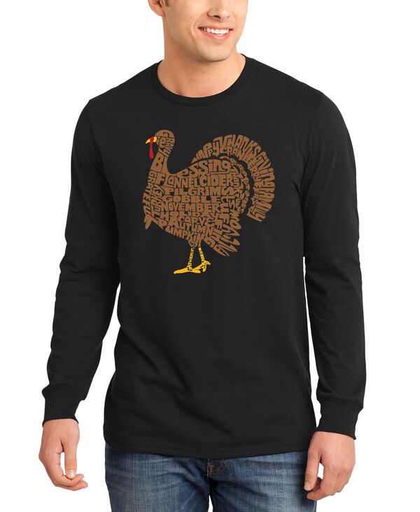 エルエーポップアート メンズ トップス ティーシャツ 長袖 天使の都市 Pop Art Men\u0027s Thanksgiving Turkey Word Art Long-Sleeve T-Shirt Black 黒いこと