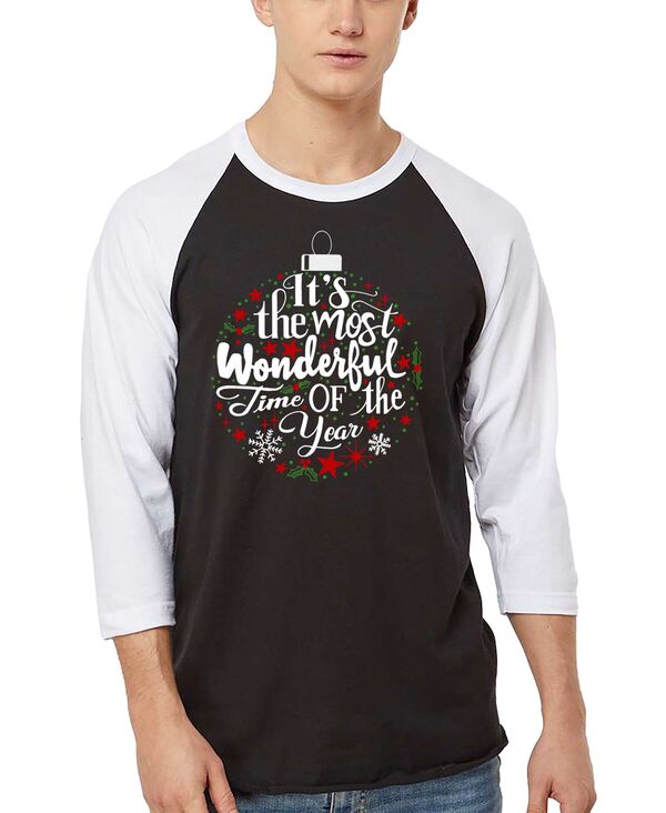 エルエーポップアート メンズ トップス プルオーバー 天使の都市 Pop Art Men\u0027s Christmas Ornament Raglan Baseball Word Art-Shirt Black/White 白いこと