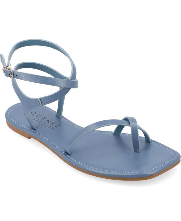 ジュルネ 寄せあわせ レディース シューズ サンダル Journee Collection Women\u0027s Charra Strappy Flat Sandals Blue 青碧