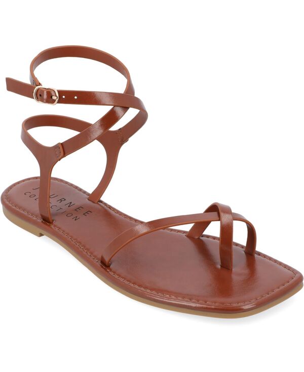 ジュルネ 寄せあわせ レディース シューズ サンダル Journee Collection Women\u0027s Charra Strappy Flat Sandals Cognac