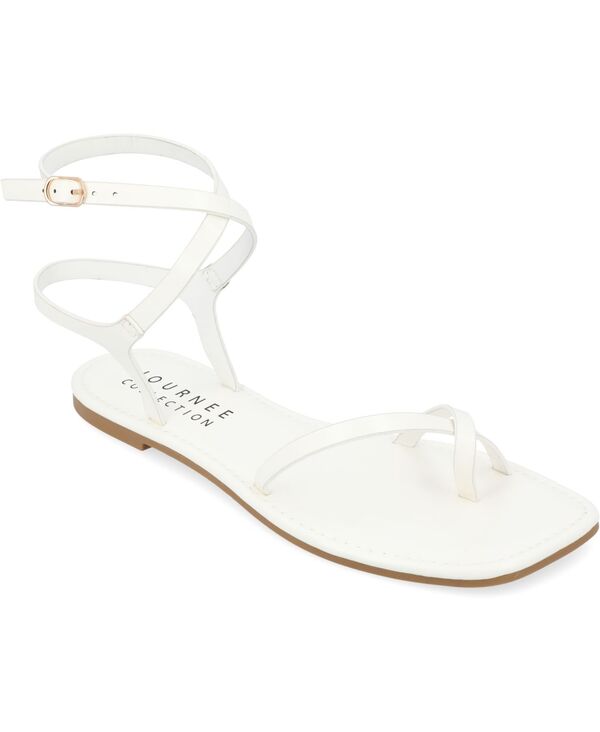ジュルネ 寄せあわせ レディース シューズ サンダル Journee Collection Women\u0027s Charra Strappy Flat Sandals White 白いこと