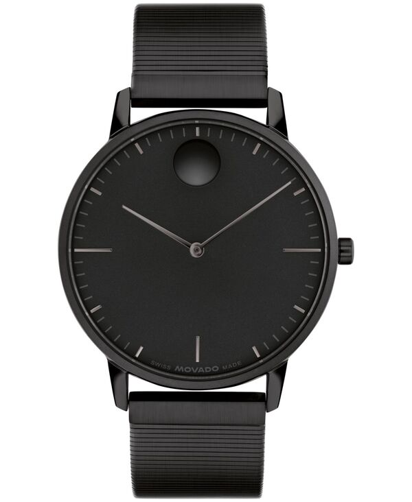 モバド レディース 佩び物 ウォッチ プルオーバー Unisex Movado Face Swiss Quartz Ionic Plated Black Steel Watch 41粍 Black 黒いこと