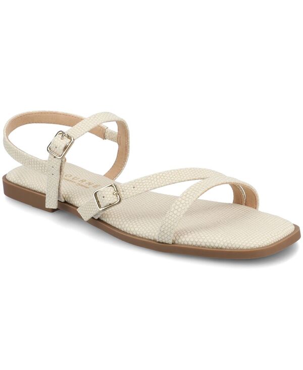 ジュルネ 寄せ合わせ レディース シューズ サンダル 非対称 Journee Collection Women\u0027s Briannasymmetrical Strappy Flat Sandals Bone Lizard