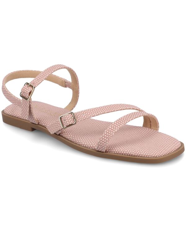 ジュルネ 寄せ合わせ レディース シューズ サンダル 非対称 Journee Collection Women\u0027s Briannasymmetrical Strappy Flat Sandals Pink Lizard サクラ色