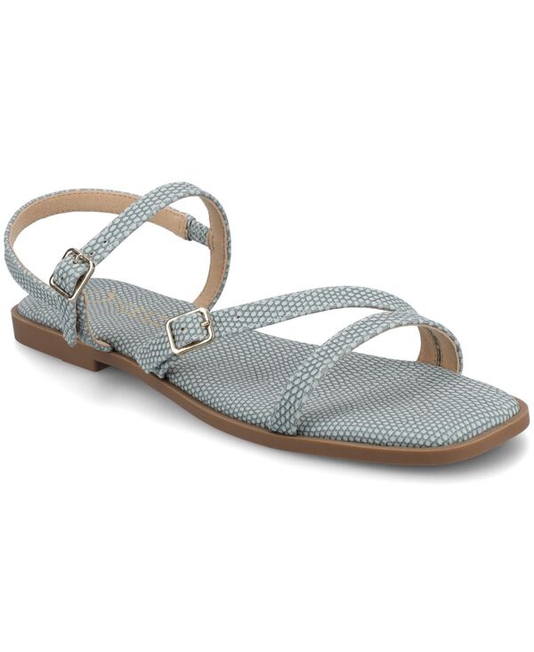 ジュルネ 寄せ合わせ レディース シューズ サンダル 非対称 Journee Collection Women\u0027s Briannasymmetrical Strappy Flat Sandalsky Blue Lizard 青み