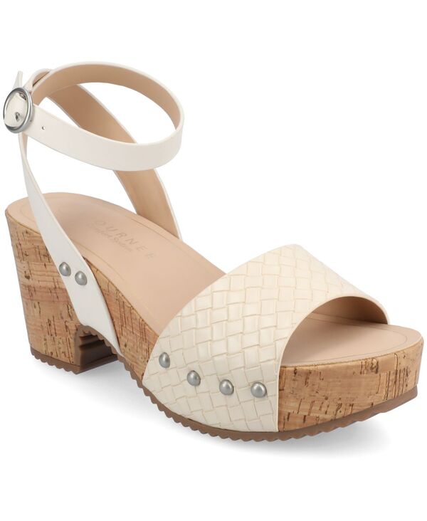 ジュルネ 寄せあわせ レディース シューズ サンダル 踵 Journee Collection Women\u0027s Vanessa Cork Heel Dressandals Bone Woven