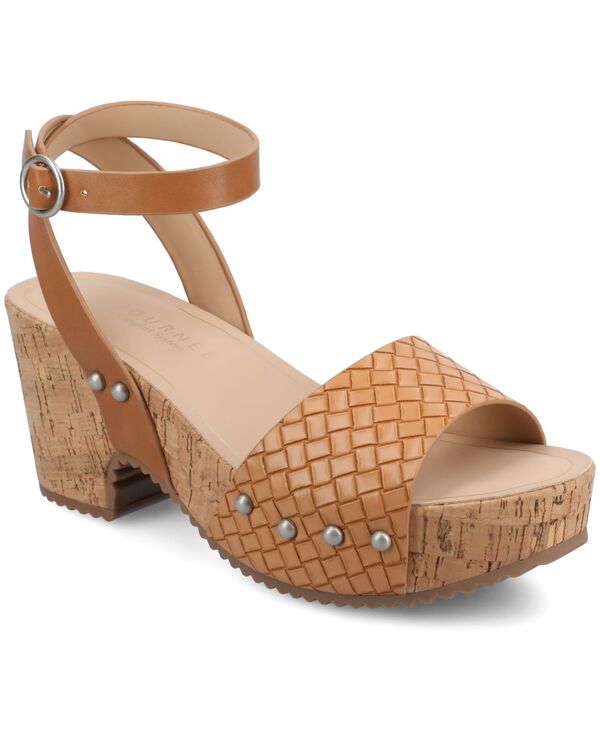 ジュルネ 寄せあわせ レディース シューズ サンダル 踵 Journee Collection Women\u0027s Vanessa Cork Heel Dressandals Tan Woven タン
