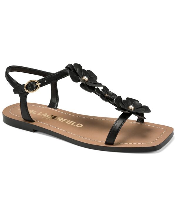 長い巻き毛 ラガーフェルド レディース シューズ サンダル KARLAGERFELD PARIS Women\u0027s Margate Square Toe Flat Sandals Black 黒いこと