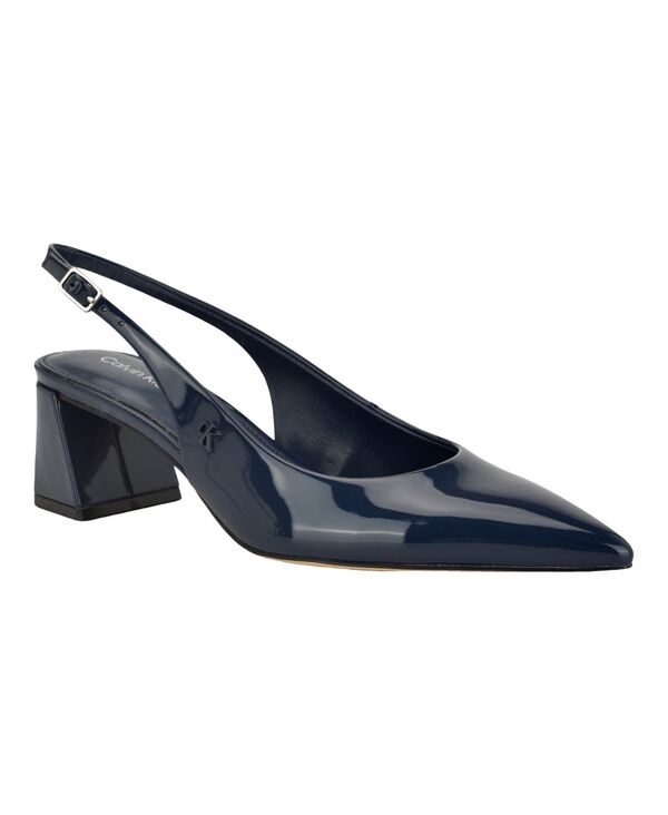 カルバンクライン レディース シューズ パンプス 踵 Calvin Klein Women\u0027sarra Block Heel Slingback Dress Pumps Dark Blue Patent 青色
