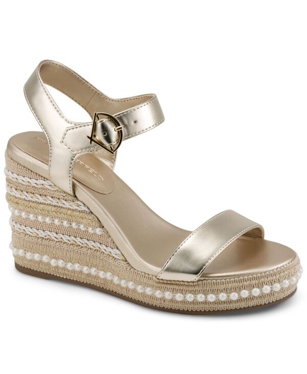長い巻き毛 ラガーフェルド レディース シューズ サンダル KARLAGERFELD PARIS Women\u0027s Calzona Round Toe Wedge Sandals Gold ゴールド